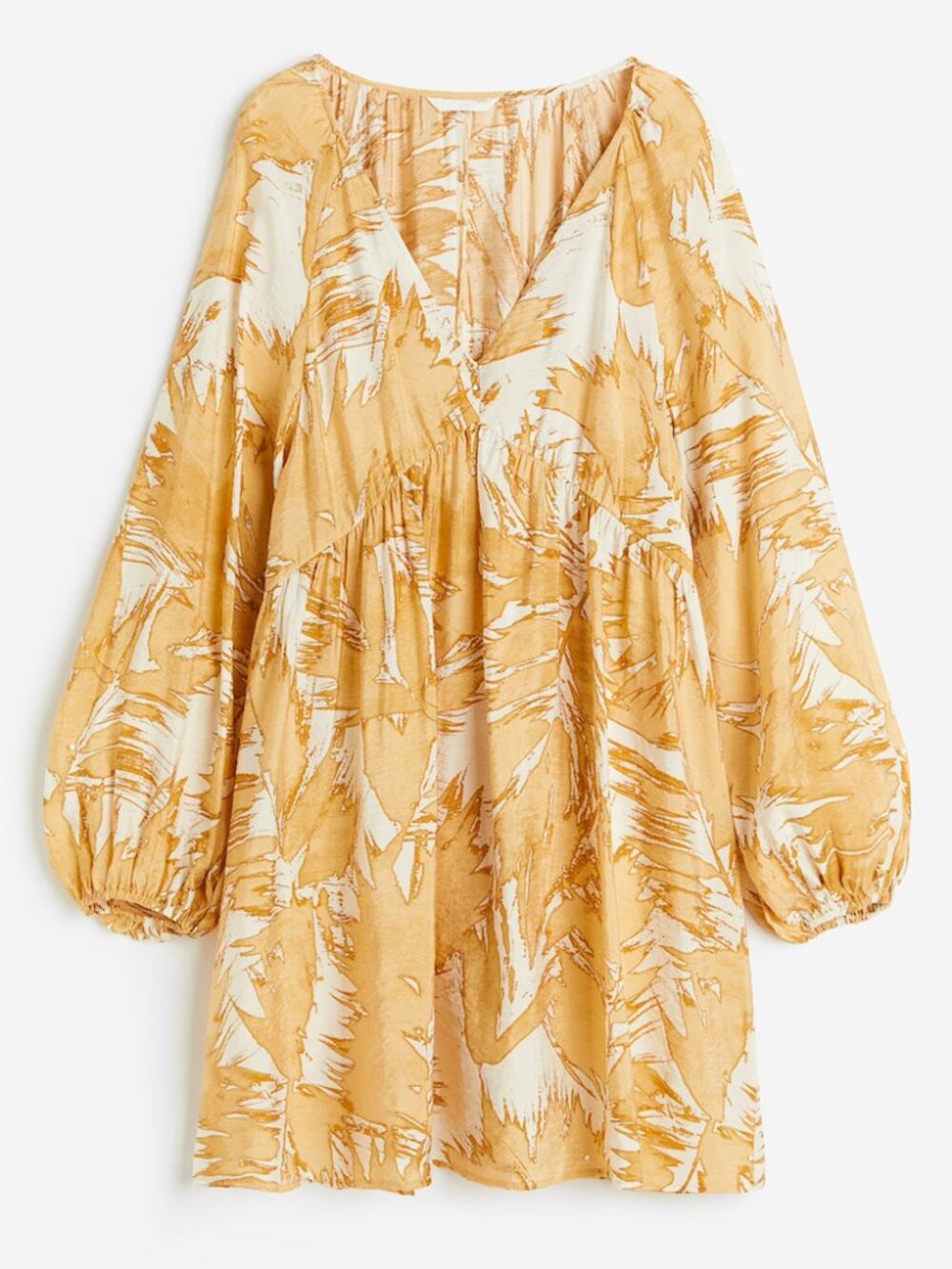 H&M Airy Balloon Sleeve A-Line V-Neck Dress Cream/Beige Pattern XXL